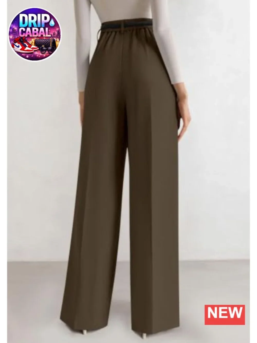 High Waisted Wide Leg Palazzo Work Pants, 100% Polyester, Tummy Control, Side